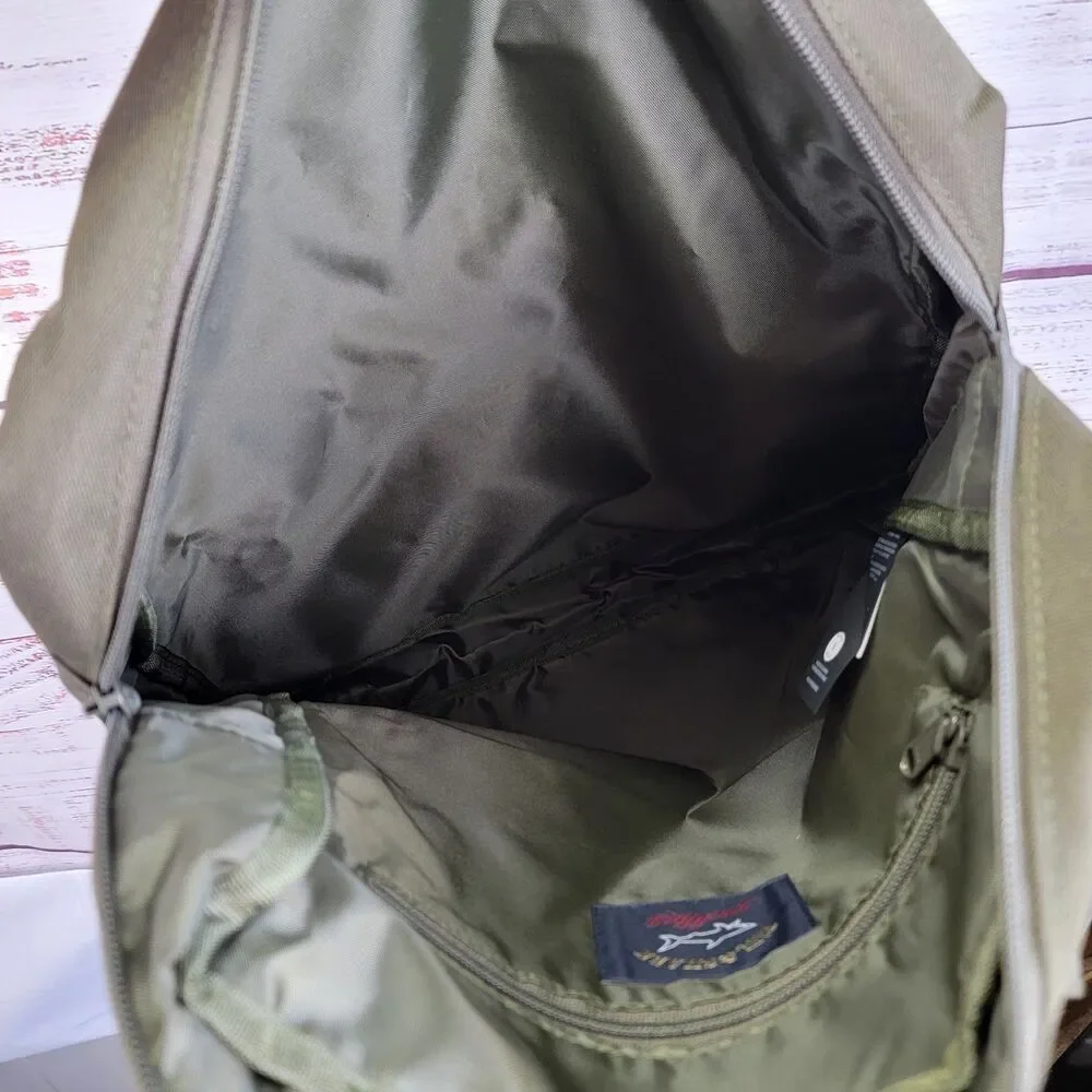 Paul & Shark Khaki Green Mens Bag Zipper Embroidered Casual Travel NWOT